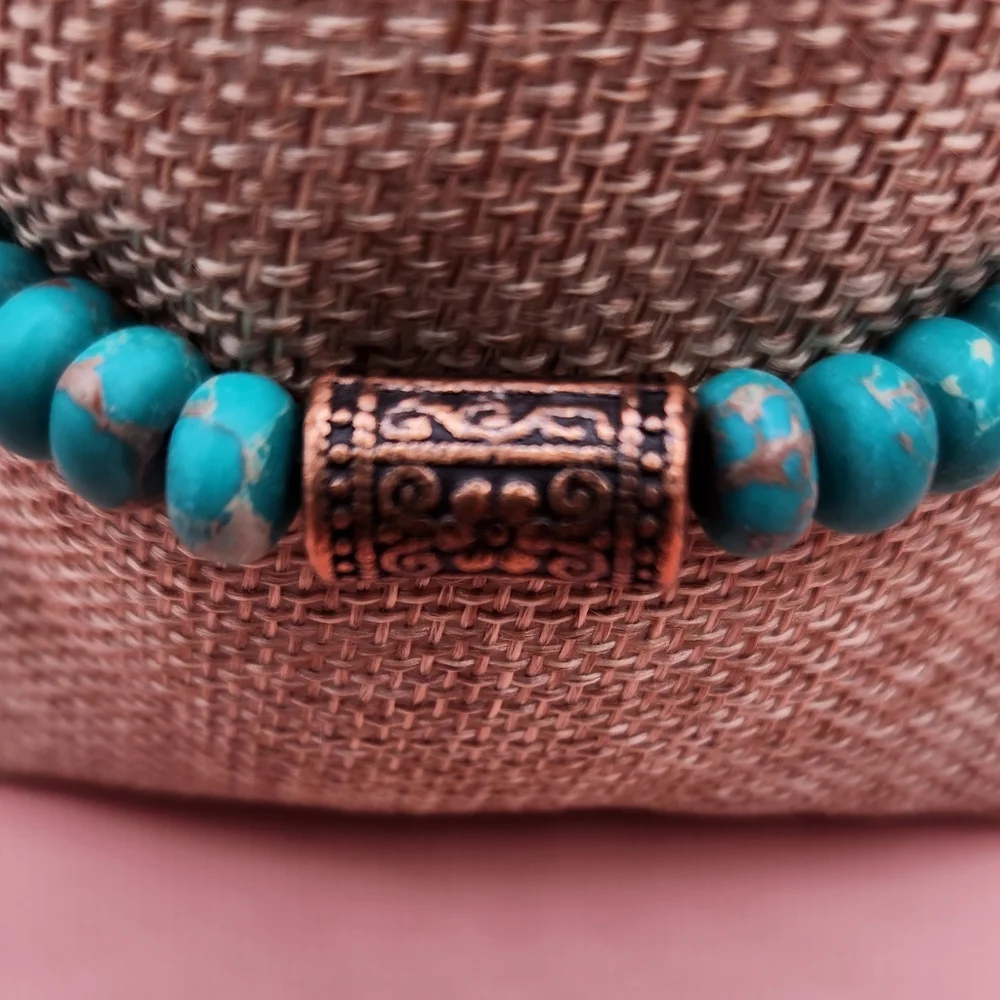 Turquoise Imperial Jasper and Copper Beaded Bracelet - Picture 3 of 6